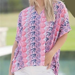 Simply southern seashell drape blouse top XL NWT